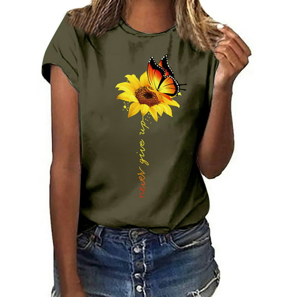 Eoailr Long Sleeve Shirts for Women Women/'s Tunic Blouse Round-Neck Sunflower Printed Oversized Tee Tops Casual T-Shirt